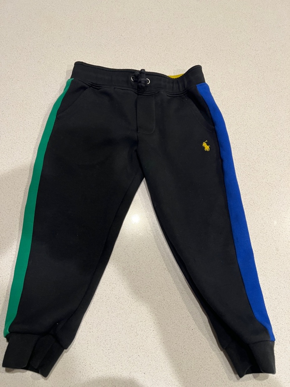 Polo by Ralph Lauren Kids size 4 Black Joggers with Blue & Green Side Stripes